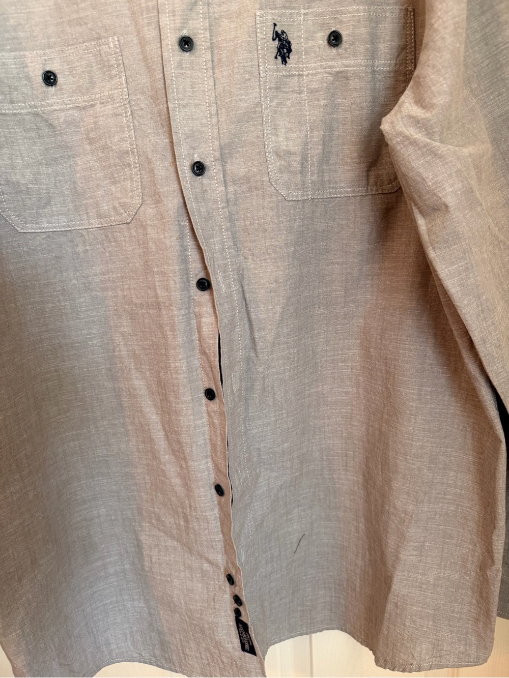 U.S. Polo Assn. Men's 💯% Cotton Casual Button-Up Shirt - Size LT Grey/Tan. - Picture 4 of 10